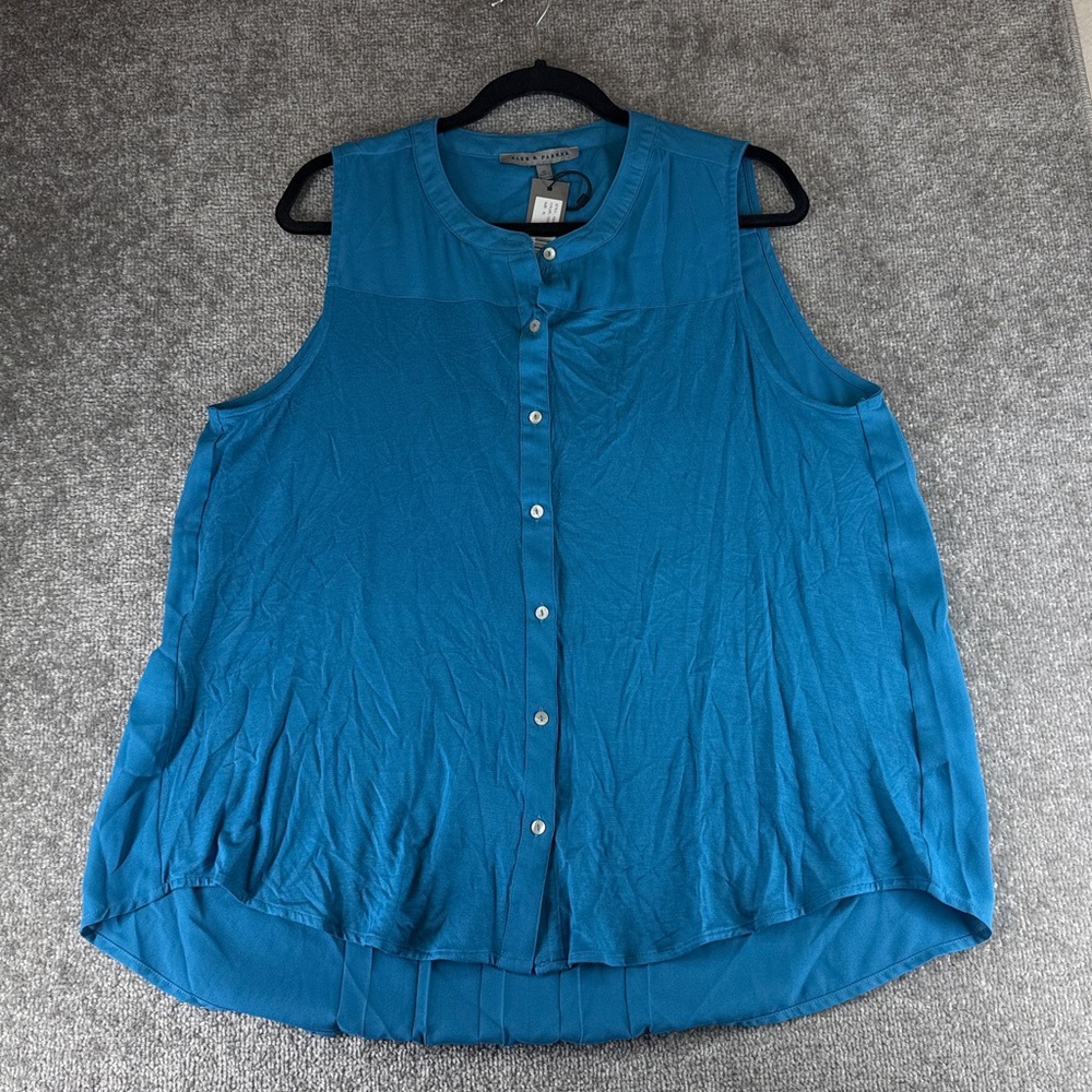 NWT Alex & Parker Tank Top Tunic Blouse Blue Womens XL Button Up